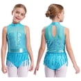 thumbnail image 1 of XUNZOO Justaucorps à Franges pour Filles, Paillettes, Rumba, Samba, Jazz, Danse, Bleu Vert 12, 1 of 7