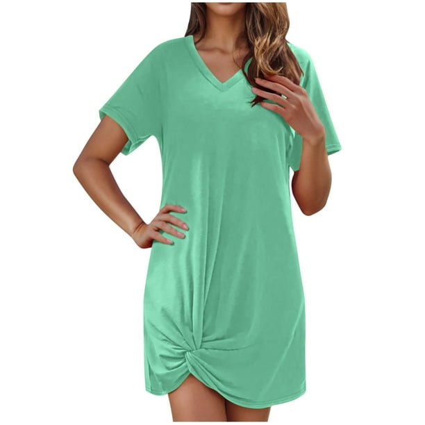 Camisas de Cuello de la Tripulación de Manga Corta para las Mujeres Color Sólido V-Cuello Lado Torcido Camisa de la Cubierta, Playa Casual Y Traje de Baño Superior
