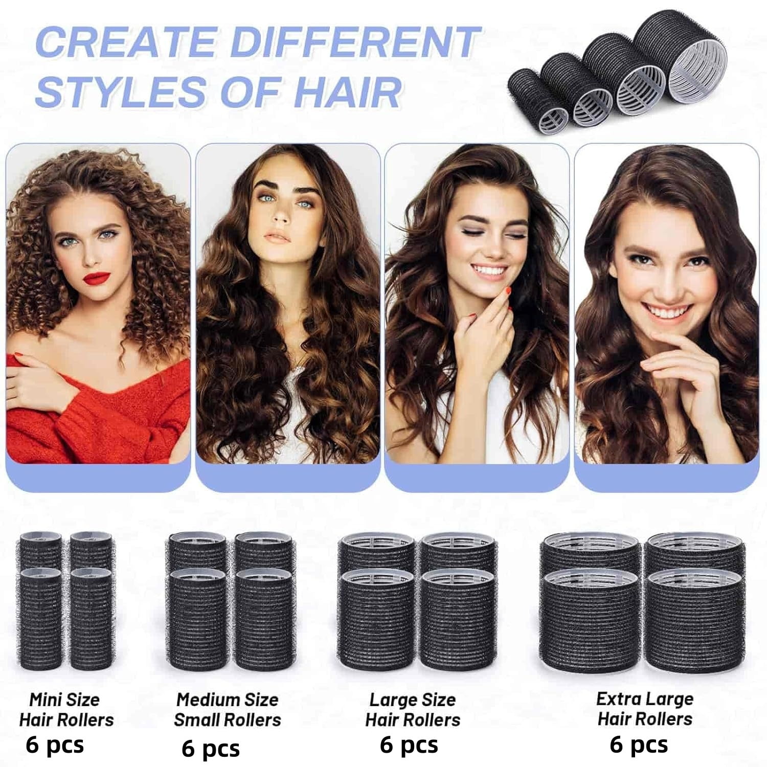 Hair Roller Set 37 pcs Jumbo Hair Curlers Rollers With Clips Black Rollers Hair Curlers Self Grip Hair Roller with comb and Clips Set Hair Rollers for Long Hair Medium and Short Hair 4 Size Walmart ...
