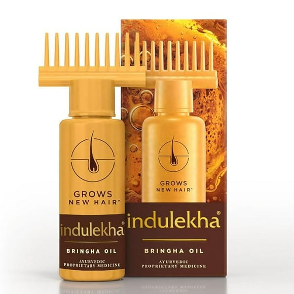 Indulekha Bringha Huile Capillaire Ayurvédique 100 Ml// Contrôle de la Chute des Cheveux et Pousse des Cheveux avec Bringharaj et Huile de Noix de Coco - Bouteille Applicatrice Peigne pour Hommes et Femmes