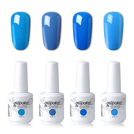 Elite99 4PCS Blue Color Gel Nail Polish Kit Soak Off UV LED Nail Art Lacquer Manicure Blue Color Series Set C104+Gel Nail Remover Wraps
