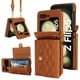 thumbnail image 1 of Funda de teléfono de cuero para Samsung Galaxy Z Flip 5, 4, 3, 5G con cordón largo, cartera con ranura para tarjeta, cubierta protectora, 1 of 4