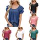 thumbnail image 1 of Fiudx Ofertas de La Semana Tops con Volantes de Manga Corta y Cuello Redondo Sueltos de Color Sólido para Mujer, 1 of 6