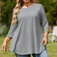 thumbnail image 5 of Tunic Tops for Women Plus Size 3/4 Sleeve Crew Neck Swing Flare Loose T-Shirt Blouses to Wear with Leggings Light Gray 2XL, 5 of 6