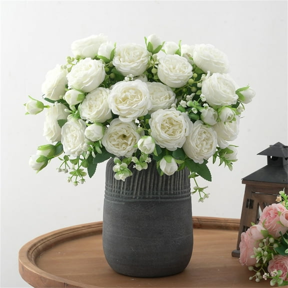 Clearance Under $5!Yyuenw Artificial Rose Flowers, Faux Peonies Wedding Artificial Flower Bouquet for Table Centerpiece for Home Wedding Decor Bridal Floral Arrangement