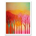 thumbnail image 1 of Forest Treetops Linocut Illustration Vibrant Bold Art Print Framed Poster Wall Decor 12x16 inch, 1 of 5