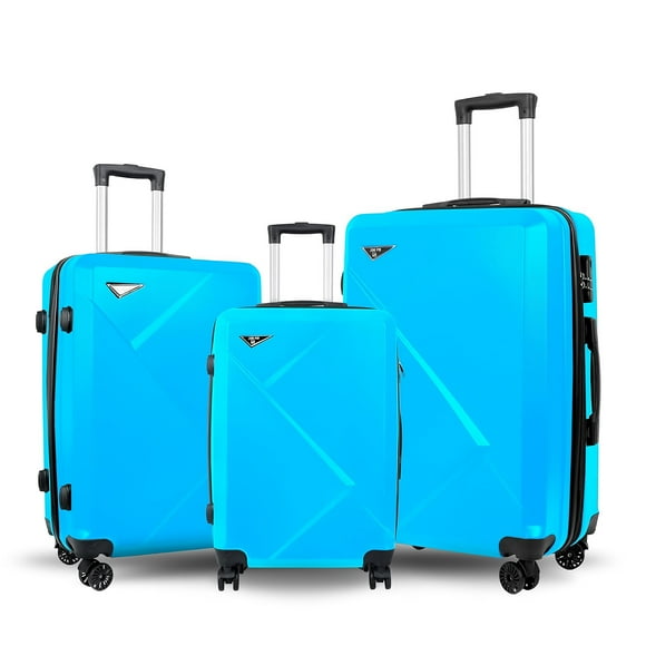 3-Piece ABS Hard Shell Luggage Set – 20/24/28" Suitcases with Spinner Wheels & TSA Lock (Blue)
