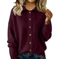 thumbnail image 2 of Womens Button Up Cardigan Sweaters Chunky Knit Long Sleeve Lapel Collared Tops Fall Winter Fashion Clothes Wine S, 2 of 7