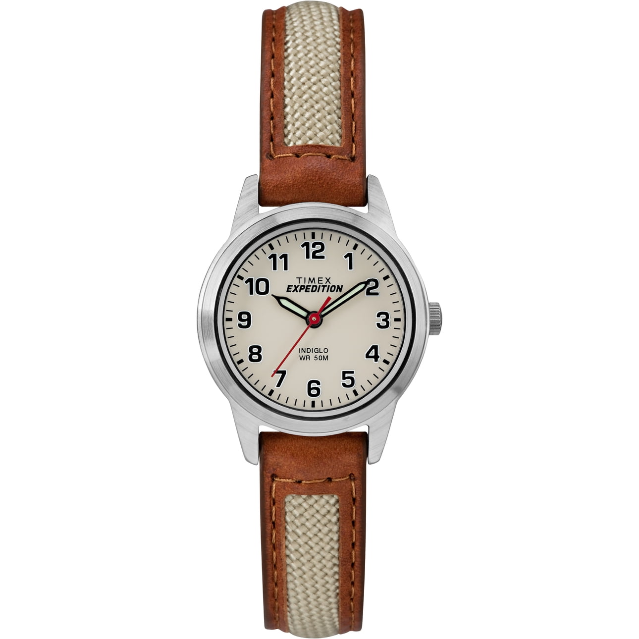 Timex Women's Expedition Field Mini Beige/Natural 26mm Outdoor Watch, Leather & Fabric Strap