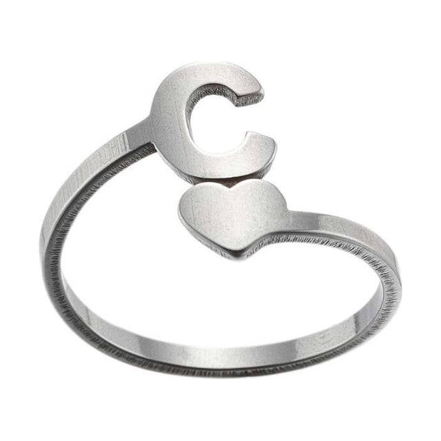 Weiqiqre Ventes de la Saint-Valentin Mode 26 Lettres Anglaises Bagues Ouvertes en Acier Inoxydable Bijoux Rétro