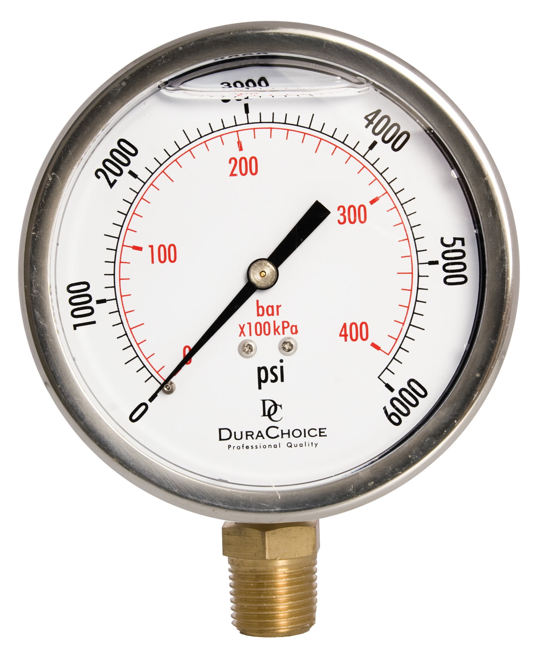 4" Oil Filled Pressure Gauge Stainless Steel Case, Brass, 1/2" NPT
