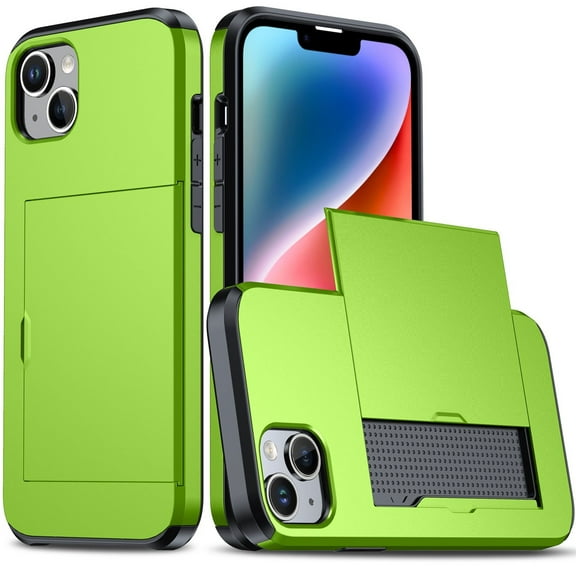 Card Slot Holder Wallet iPhone 16 Pro Case - (Light Green) Dual Layer Shockproof with Heavy Duty Protection