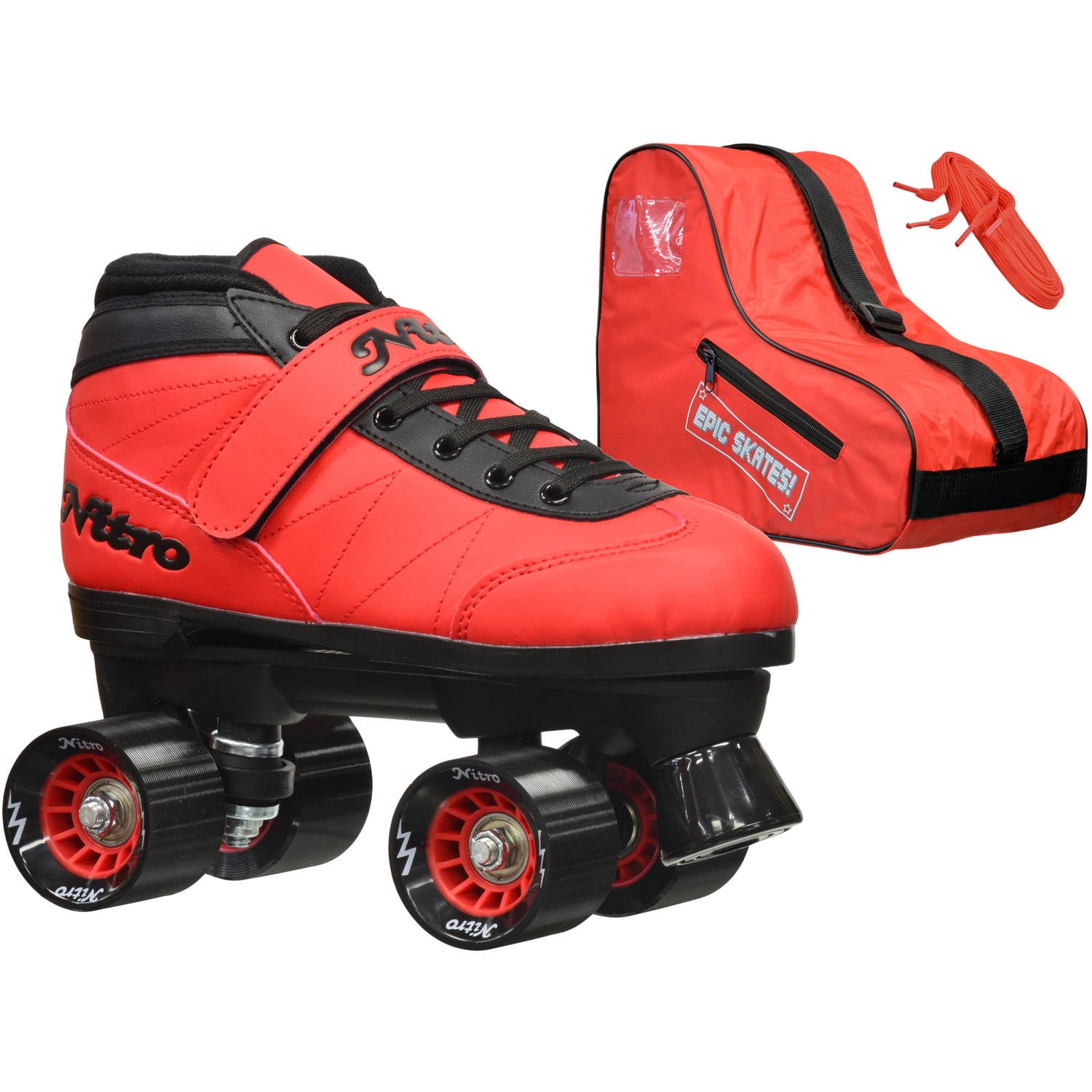 NEW Epic Nitro Indoor Outdoor RED Quad Roller Speed Skate Bundle W/ Bag 