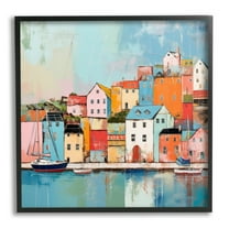 Stupell Industries Seaside Town Landscape Transportation Painting Black Framed Art Print Wall Art, 17 x 17
