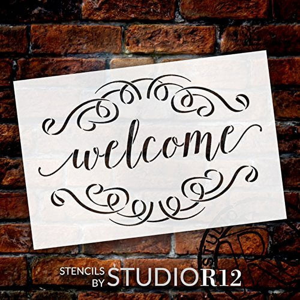 11x24 Welcome Stencil Our Home Fleur Scroll Key Farmhouse DIY