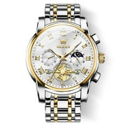 OLEVS Mens Watches Chronograph Business Dress Quartz Stainless Steel Waterproof Luminous Date Wrist Watch For Men White Dial