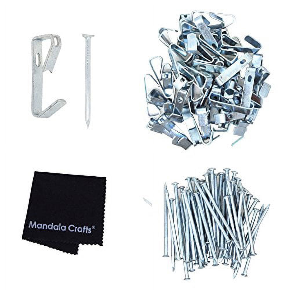 Picture Hook Hanger with Nail Hanging Hardware Kit for Painting, Frames, Canvas Art, Photo Wall Mounting; Gold Extra Large 100 LBS 50 Packs by Mandala Crafts