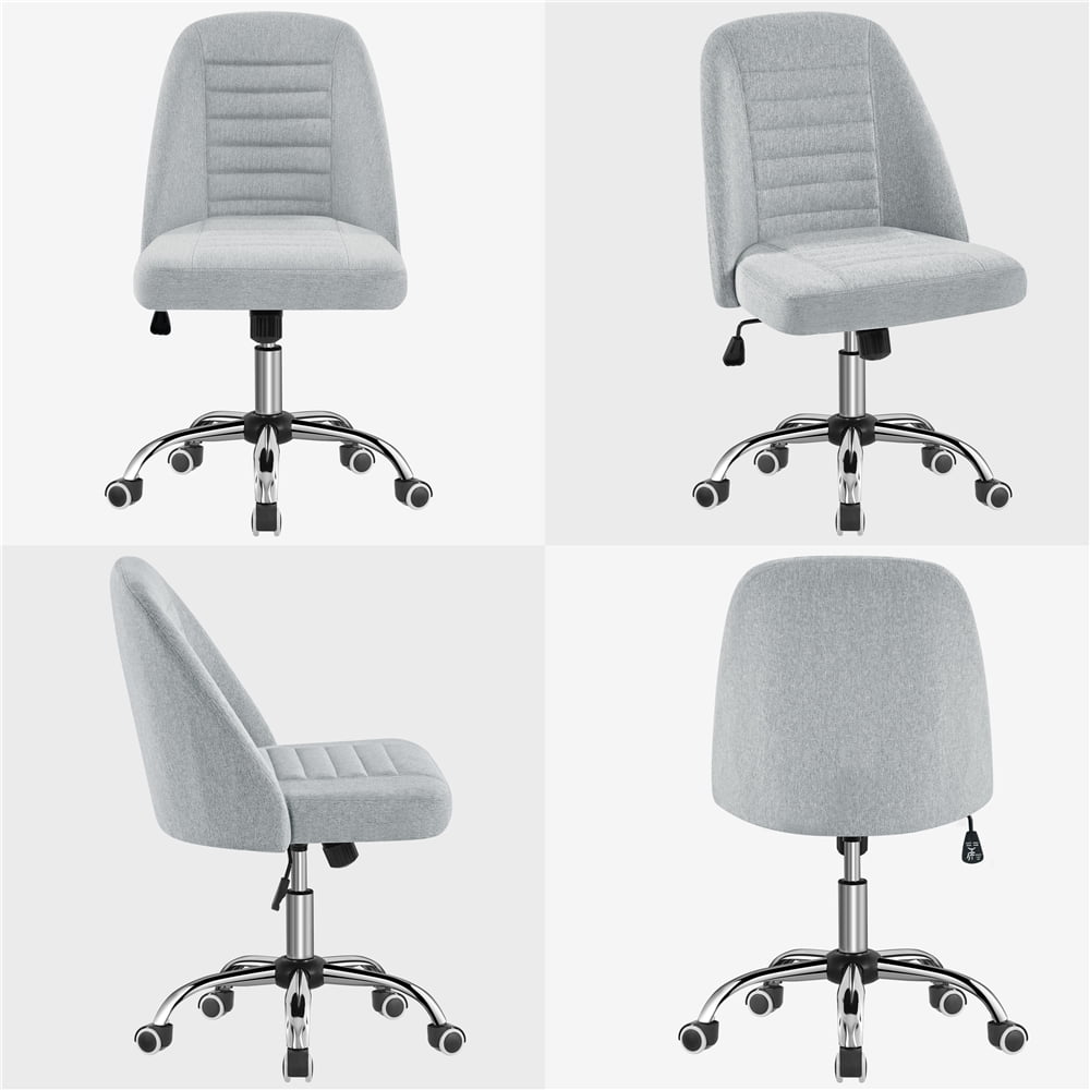 Alden Design Linen Fabric Mid Back Office Desk Chair with Metal Base, Light Gray