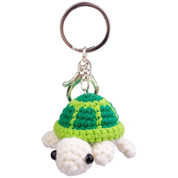 Adorable Crochet Turtle Keychain - Green Orange Plush Turtle Pendant with Key Ring, Portable Size, Cozy Design for Backpacks, Car Keys & Cute Gift