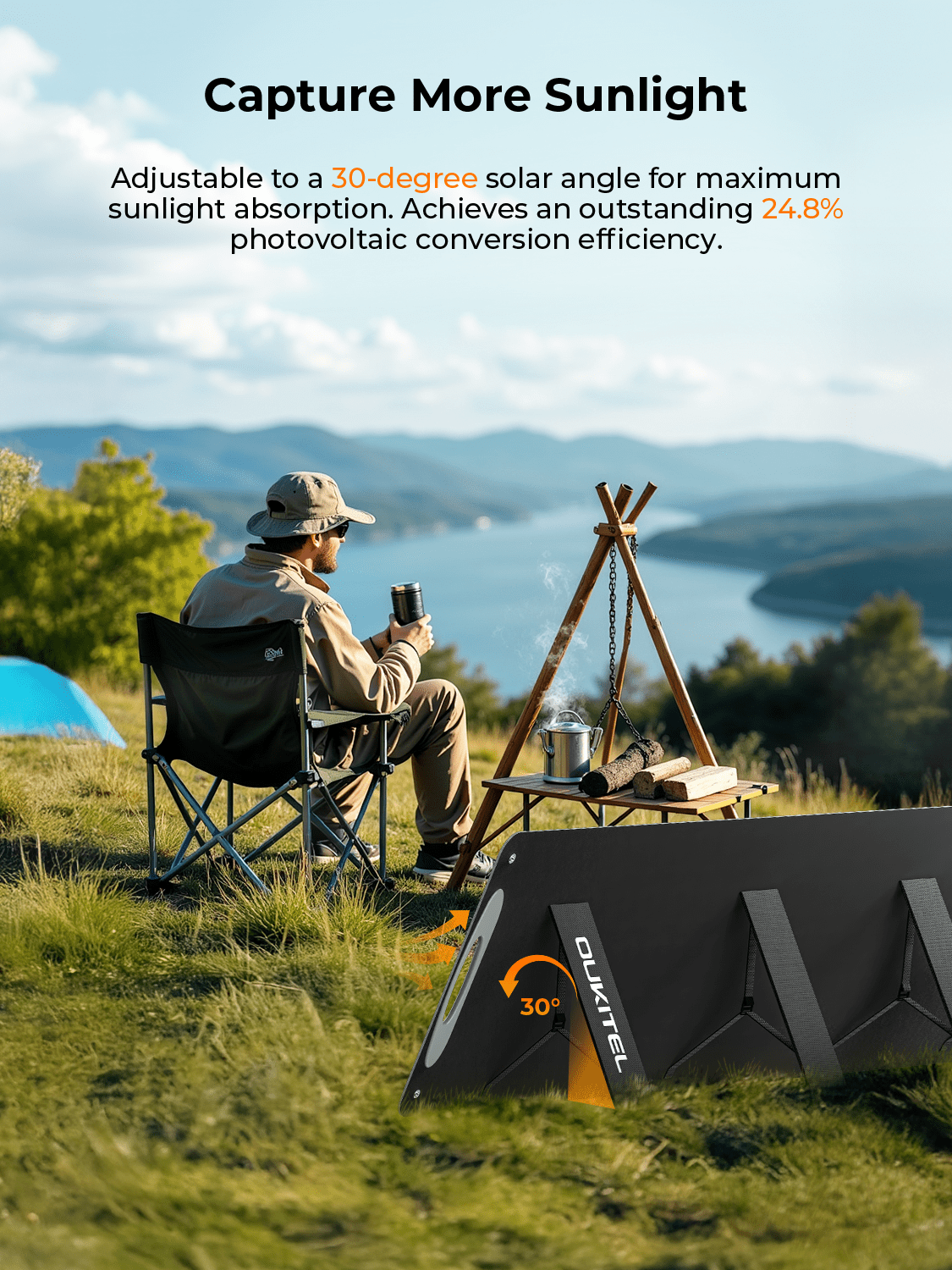 OUKITEL FFPOWER 100W Solar Panel Foldable IP68 Waterproof and Dustproof Monocrystalline Solar Panel High Conversion Efficiency Includes Storage Stand Supports Series/Parallel Connection