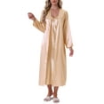 thumbnail image 2 of INSPIRE CHIC Womens Satin Robe Set 2 Pieces Nightgown Silky Soft Midi Camisole Sexy Pajama Sets Kimono Bridesmaid Robes S Gold, 2 of 6