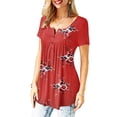 thumbnail image 2 of DYMADE Women Floral Print Button Henley V Neck Short Sleeve Tee-Shirts, 2 of 4