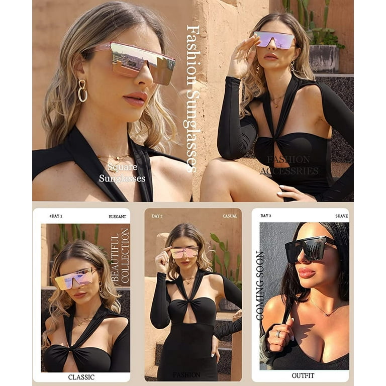Dollger Square Oversized Sunglasses for Women Men Fashion Flat Top Big  Black Frame Shades