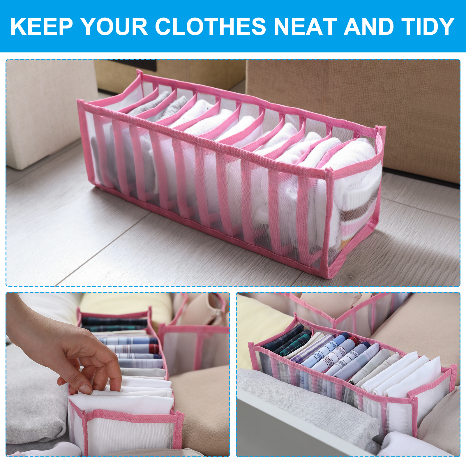 Unique Bargains Wardrobe Clothes Organizer for Jeans Washable Drawer Organizers White