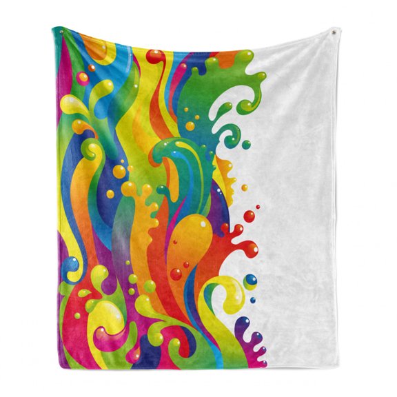 Psychedelic Soft Flannel Fleece Blanket, Digital Made Fluid Rainbow Color Paint Splash Contemporary Psychedelic Design, Cozy Plush for Indoor and Outdoor Use, 50" x 60", Multicolor, by Ambesonne