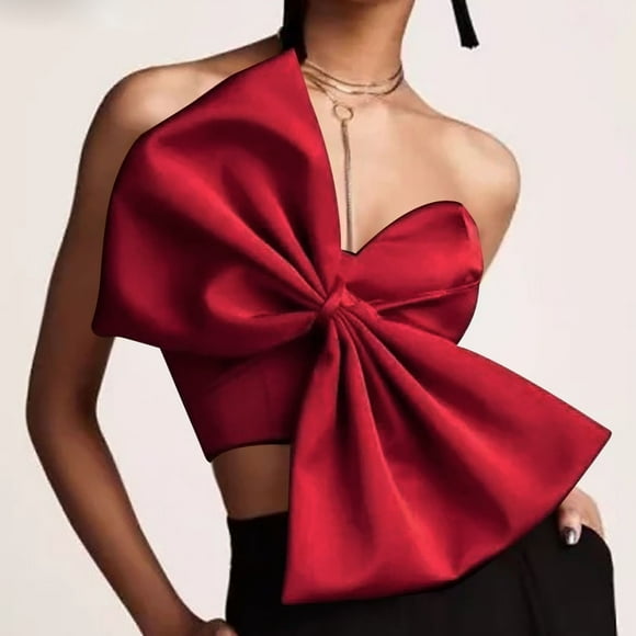 Women Solid Bow Wrap Chest Off The Shoulder Top for Elegant Summer Fashion - Versatile Tube Top Bodice with