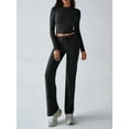 thumbnail image 4 of Conjuntos de 2 Piezas para Mujer, Larga, Cuello Redondo, Pantalones Acampanados de Cintura Alta, Conjuntos de Chándal, Ropa de Calle. Negro M, 4 of 9