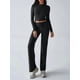 thumbnail image 4 of Conjuntos de 2 Piezas para Mujer, Larga, Cuello Redondo, Pantalones Acampanados de Cintura Alta, Conjuntos de Chándal, Ropa de Calle. Negro M, 4 of 9