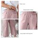 thumbnail image 5 of Pantalones anchos de pierna recta para mujer, cintura elástica a rayas, ajuste holgado, cómodos pantalones casuales, Rojo M, 5 of 6