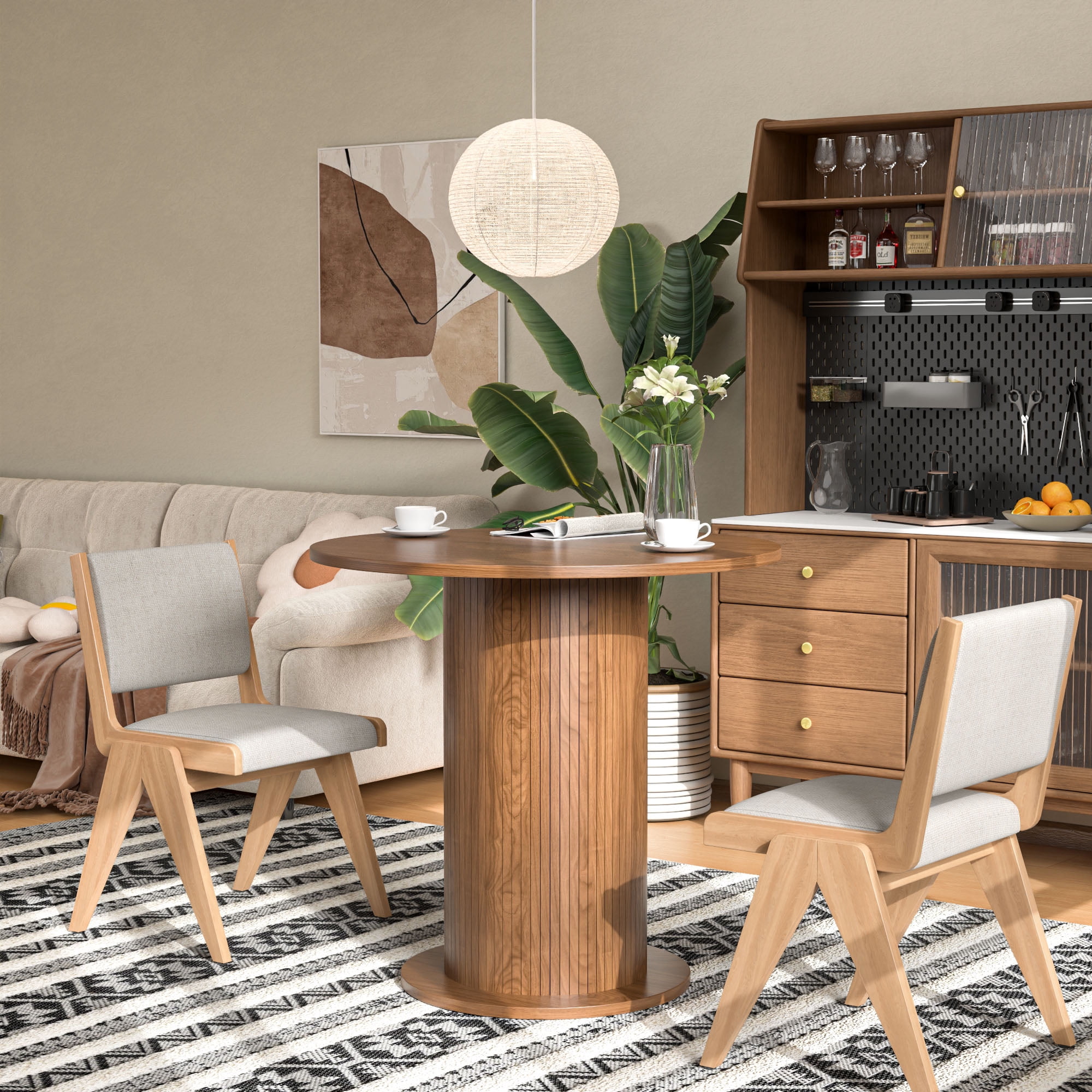 Modern Farmhouse Round Dining Table, Wood Kitchen Table for 2, Small Circle Dining Tables, Walnut