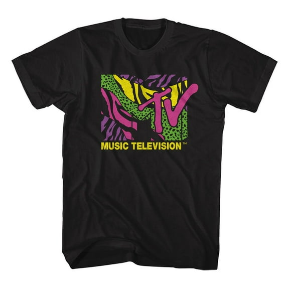 MTV Leopard and Zebra Print Logo Black T-Shirt