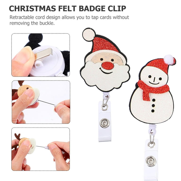 7pcs Christmas Badge Reel Retractable Holder ID Cards Felt Badge Holder  Clips 