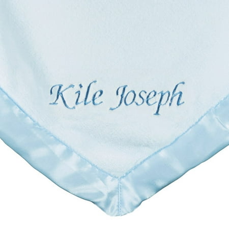 Personalized Satin Trim Blue Baby Blanket, Name