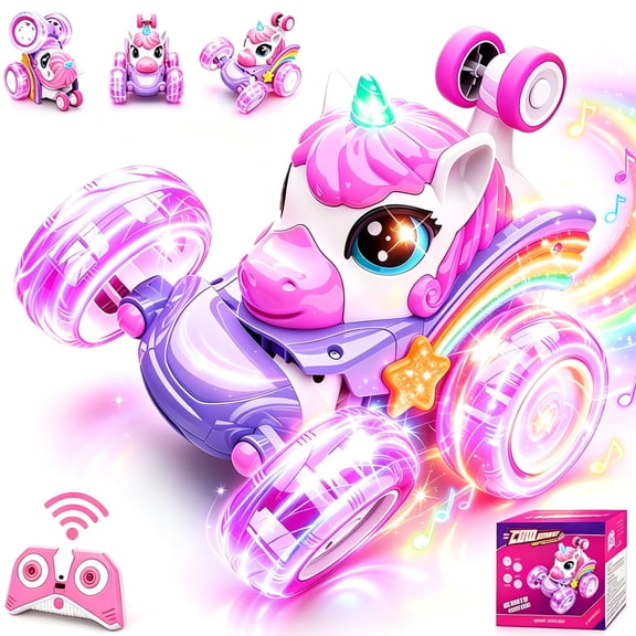 JUGAAD LIFE Unicorn Remote Control Cars RC Cars Toys for Girls Rechargeable Stunt RC Car with 360 Flips 4WD Wheel Lights Outdoor Toys Gifts for Kids Boys Birthday 3 4 5 6 7 8 9 10 Year Old