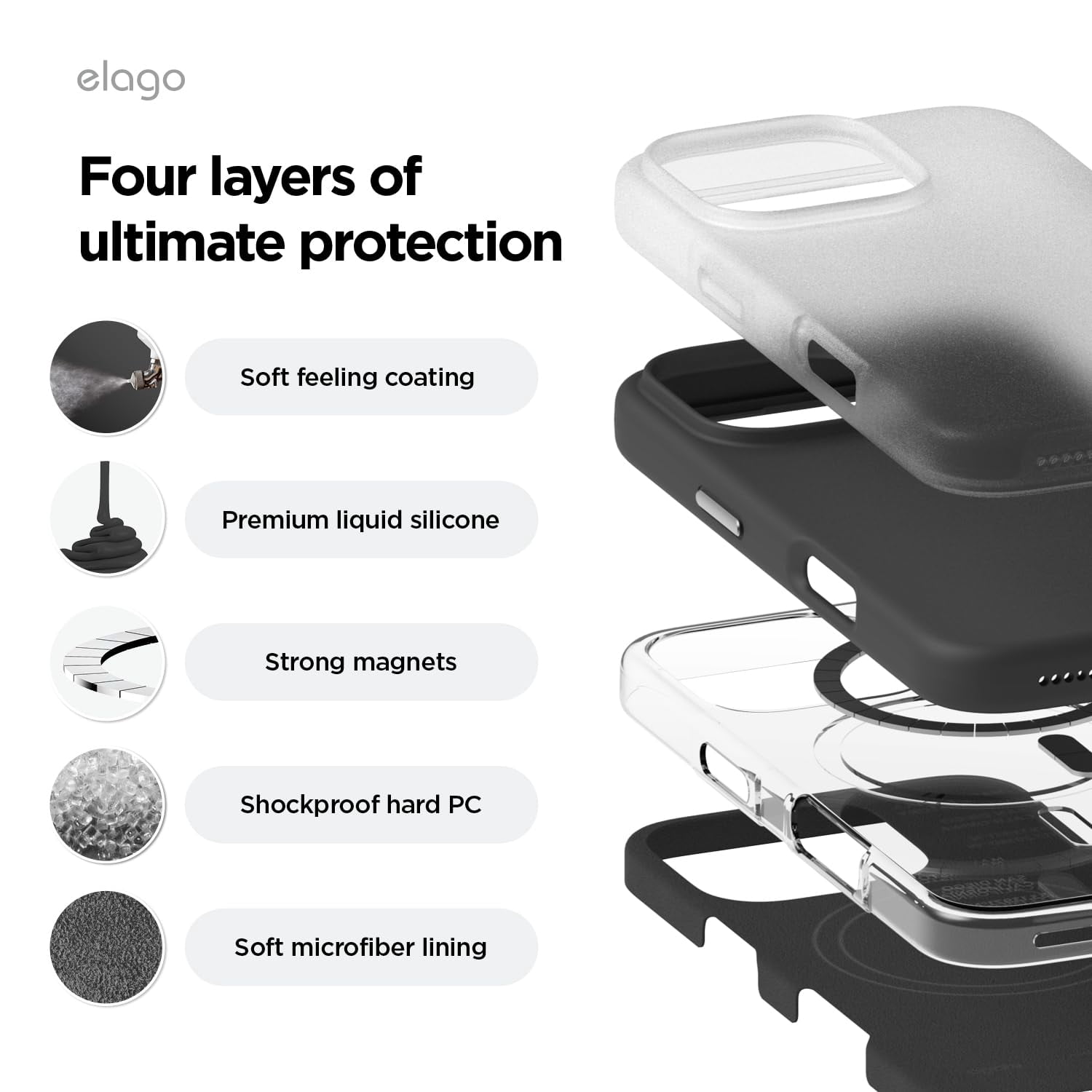 elago Magnetic Silicone Case Compatible with iPhone 16 Pro Case 6.3 Inch Compatible with All MagSafe Accessories - Built-in Magnets, Soft Grip Silicone, Shockproof [Black]