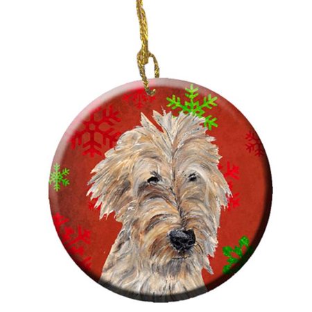 Holiday Doodles - Golden Doodle Red Snowflakes Holiday Ceramic Ornament, 2.81 Dia