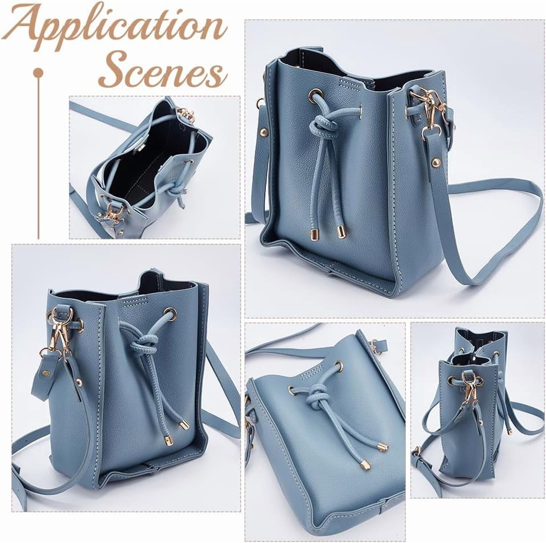 DIY Imitation Leather Sew on Women's Crossbody Bucket Bag Making Kit including Fabrics D Rings Screw Cord and Needle Screwdriver Slate Gray Fihished Product: 220x200x100mm