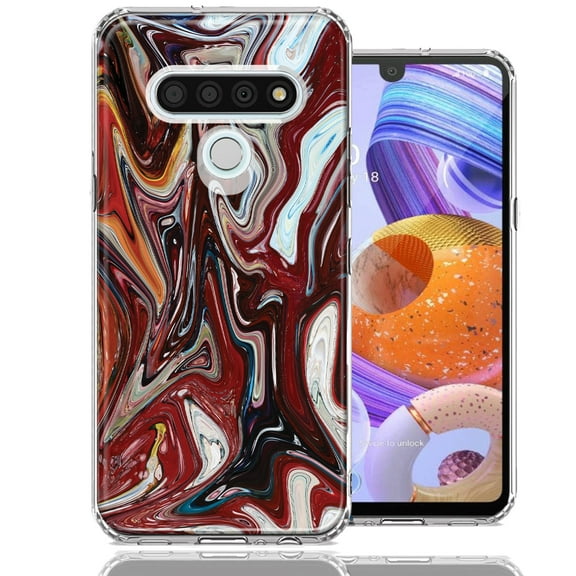 MUNDAZE For LG K51 Red White Abstract Design Double Layer Phone Case Cover
