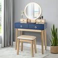 thumbnail image 2 of Topbuy Vanity Table Set 3 Color LED Light Touch Screen Mirror w/ Stool Navy Blue, 2 of 9
