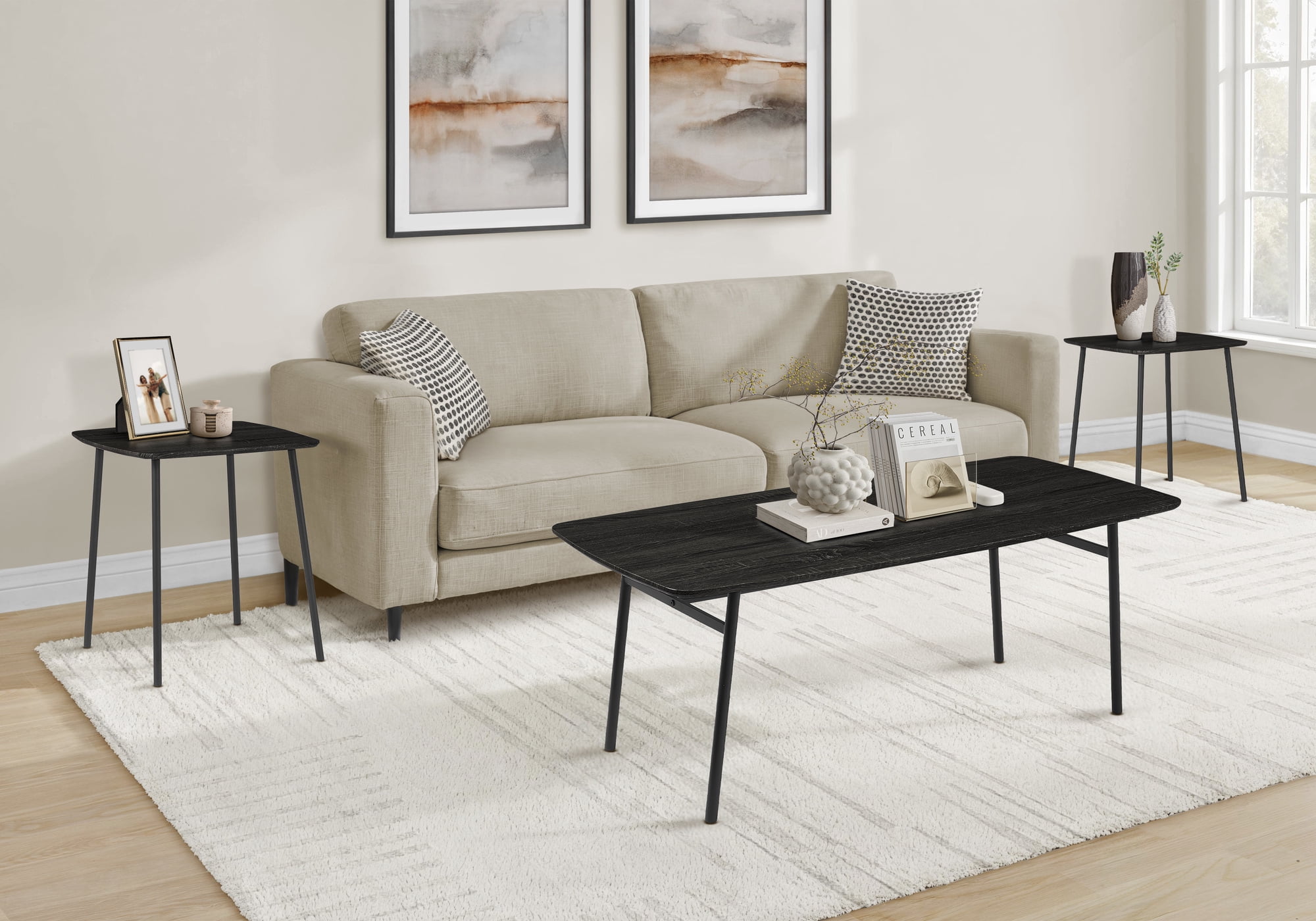 Monarch Specialties - I 7807P Table Set, 3Pcs Set, Coffee, End, Living Room, Black Oak Laminate
