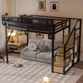 thumbnail image 3 of Mirightone Queen Heavy Duty Metal Loft Bed with Stairs, 800 lb Capacity, Storage Shelves and Wardrobe, Black, 3 of 12