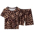thumbnail image 6 of WIBACKER 3-12Y Girls Loose Pajamas for Little & Big Girls 2PC Set Thin Sleepwear Summer Short Sleeve Jammies - Leopard, 6 of 7