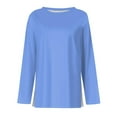 thumbnail image 4 of Blue Young Adult Tops Long Sleeve Shirts for Women Casual Crew Neck Tops Fall Fashion 2025 Fitted Basic Tee Tunic Tops Pullover Plus Size Tops for Women, 4 of 5