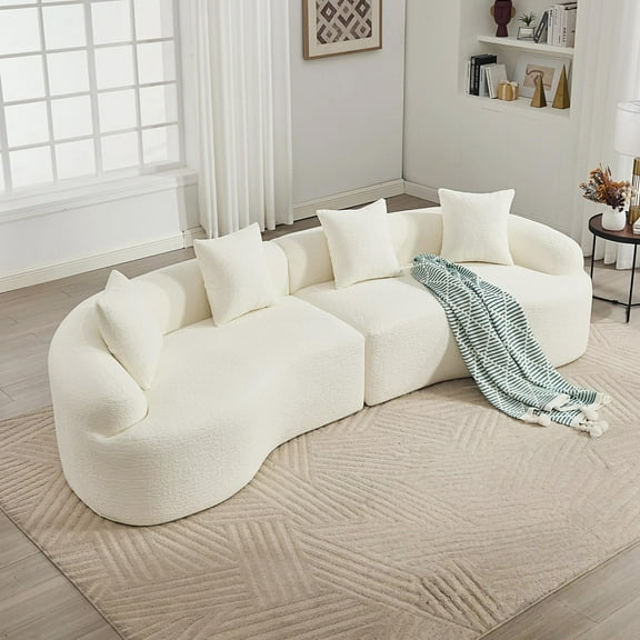 Oversized Sectional Sofa for Living Room, 110" Modern Luxury Plush Chenille Sofa 4-Seater Extra Deep & Wide Seat Curved Cloud Couch with 4 Throw Pillows, White