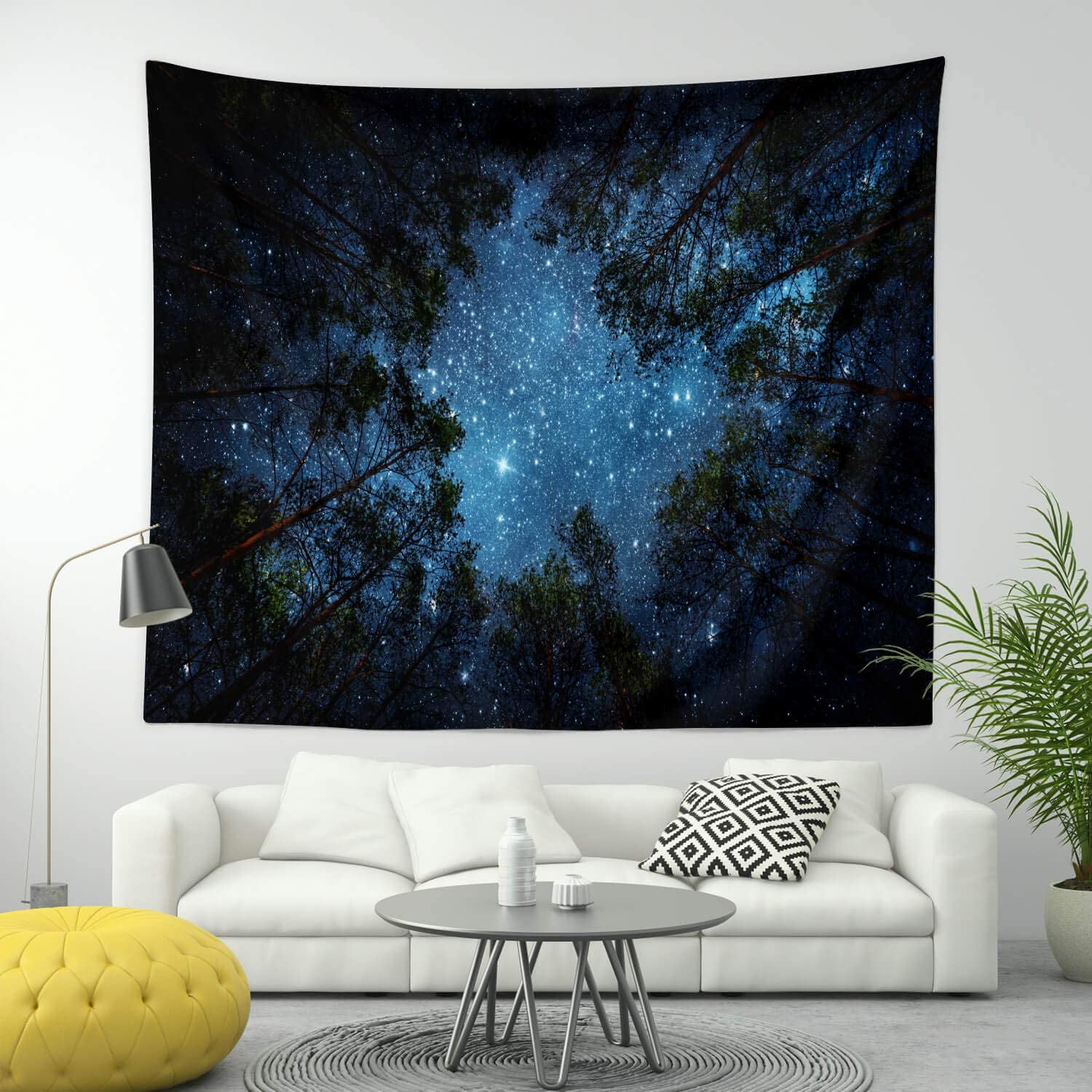 Forest Tapestry Wall Hanging Starry Natural Trees on Night Sky Tapestry Home Living Room Decor Galaxy Fabric for Bedroom Wall art Blanket King Size 71 x 90 Walmart