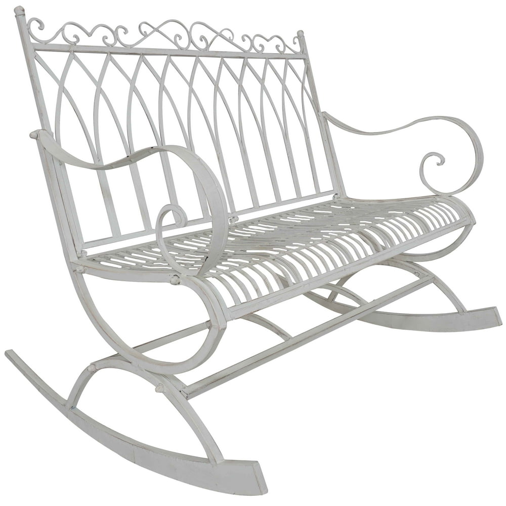Titan Outdoor Metal Rocking Bench White Porch Patio Garden Seat Deck